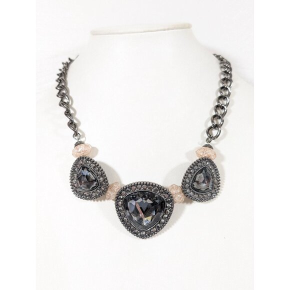 Simply Vera Wang Gray Triangle Glass Cabochon Rhinestone Statement Necklace Bold - Picture 2 of 7
